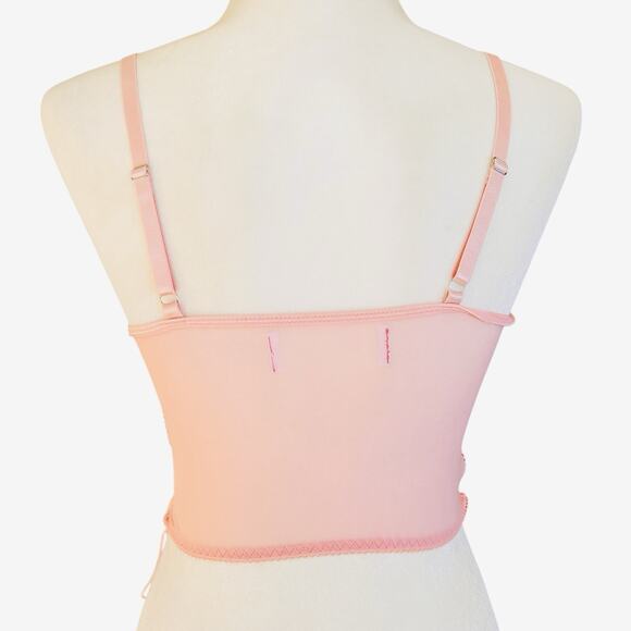 Coquette Fairy Floral Corset Top Womens Small Pink Embroidery Lace Up Festival - Picture 6 of 6
